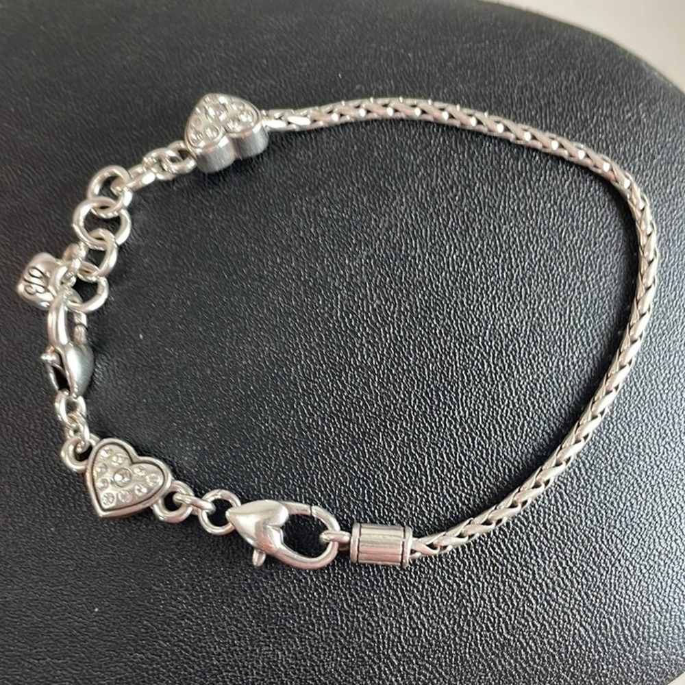 Brighton charm bracelet heart slide bracelet silver starter base Preowned